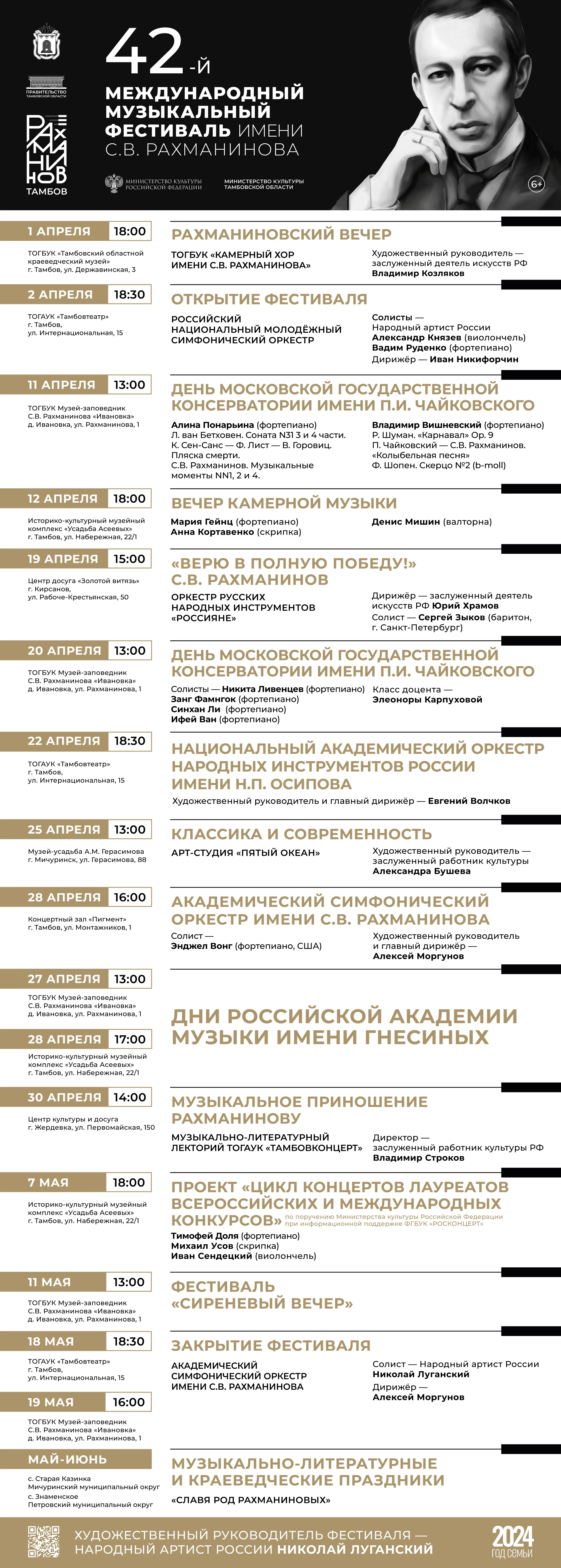 Афиша 42-го Международного музыкального фестиваля имени Сергея Васильевича Рахманинова